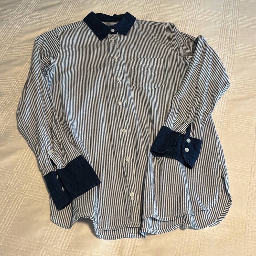 J. Crew Navy and White Striped Women’s Button Down Shirt